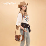 Trinity Ranch Western Hair-On Cowhide Saddle Crossbody - Brown