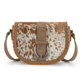 Trinity Ranch Western Hair-On Cowhide Saddle Crossbody - Khaki