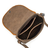 Trinity Ranch Western Hair-On Cowhide Saddle Crossbody - Khaki