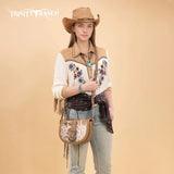 Trinity Ranch Western Hair-On Cowhide Saddle Crossbody - Khaki