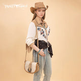 Trinity Ranch Western Hair-On Cowhide Saddle Crossbody - Tan