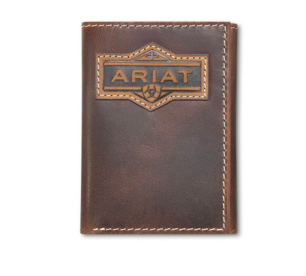 ARIAT TRIFOLD STYLE MENS WALLET PATCH BROWN