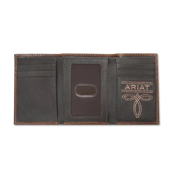 ARIAT TRIFOLD STYLE MENS WALLET PATCH BROWN