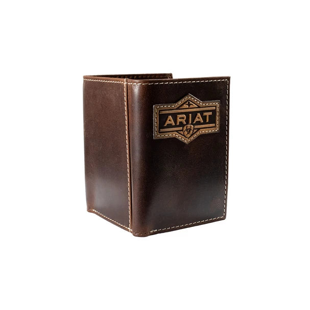 ARIAT TRIFOLD STYLE MENS WALLET PATCH BROWN