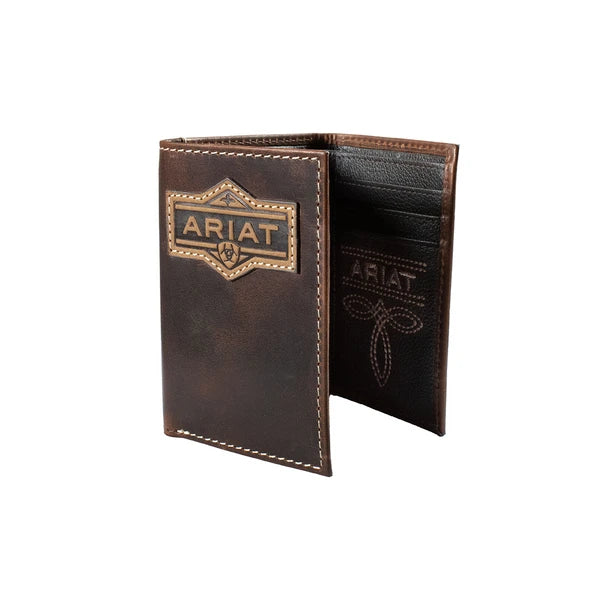 ARIAT TRIFOLD STYLE MENS WALLET PATCH BROWN