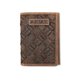 ARIAT TRIFOLD WALLET BASKET WEAVE MEDIUM BROWN