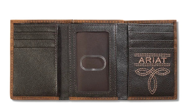 ARIAT TRIFOLD WALLET BASKET WEAVE MEDIUM BROWN