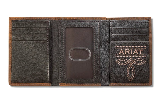 ARIAT TRIFOLD WALLET BASKET WEAVE MEDIUM BROWN