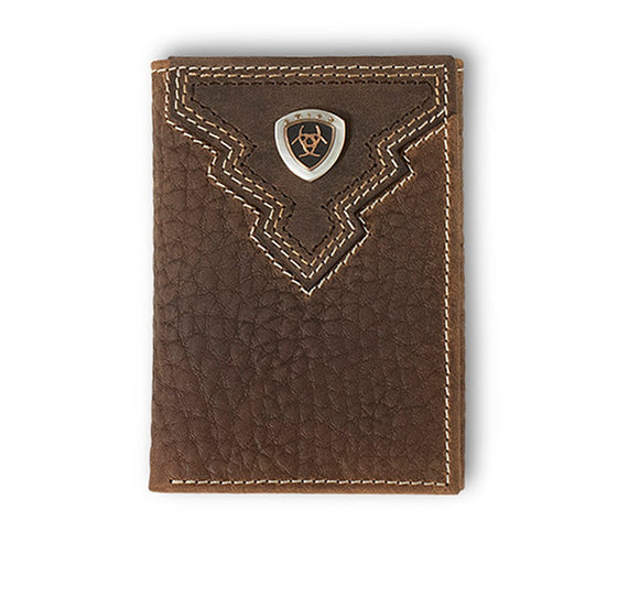 ARIAT TRI-FOLD OVRLAY SHIELD LEATHER WALLET - BROWN