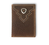 ARIAT TRI-FOLD OVRLAY SHIELD LEATHER WALLET - BROWN