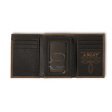 ARIAT TRI-FOLD OVRLAY SHIELD LEATHER WALLET - BROWN