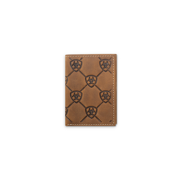 ARIAT TRI-FOLD SHIELD EMBOSSED WALLET - BROWN