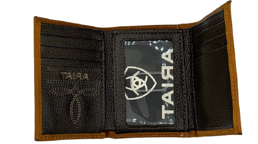 ARIAT MENS TRIFOLD STYLE WALLET TURQUOISE OUTLINE SOUTHWESTERN - BROWN