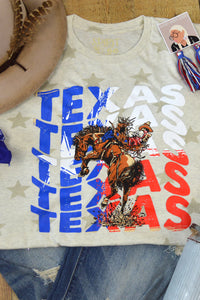 TEXAS REPEAT COWBOY STAR TEE - NATURAL