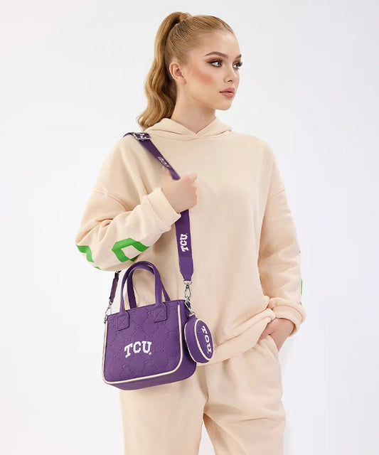 MONTANA WEST LICENSED TCU HORNED FROGS TOTE/CROSSBODY BAG - PURPLE