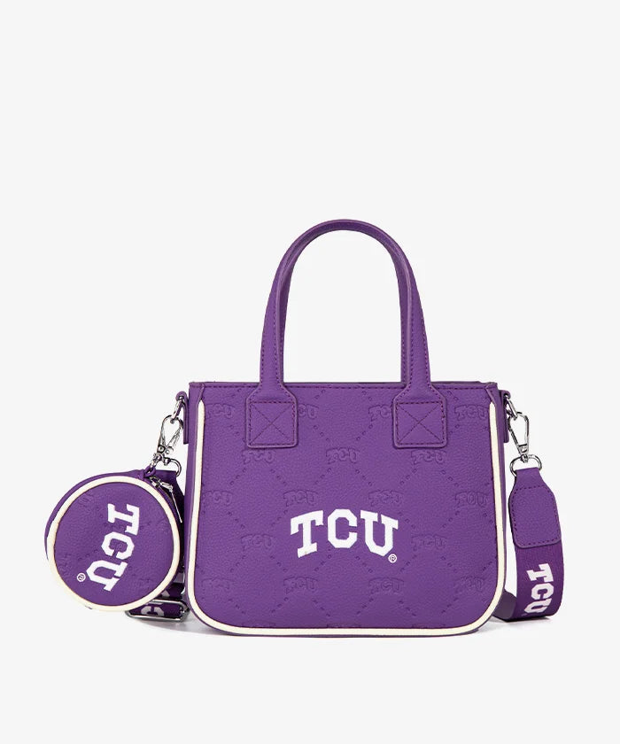 MONTANA WEST LICENSED TCU HORNED FROGS TOTE/CROSSBODY BAG - PURPLE