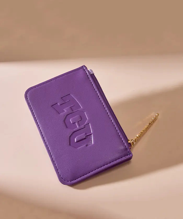MONTANA WEST LICENSED TCU HORNED FROGS ZIP CARD CASE - PURPLE