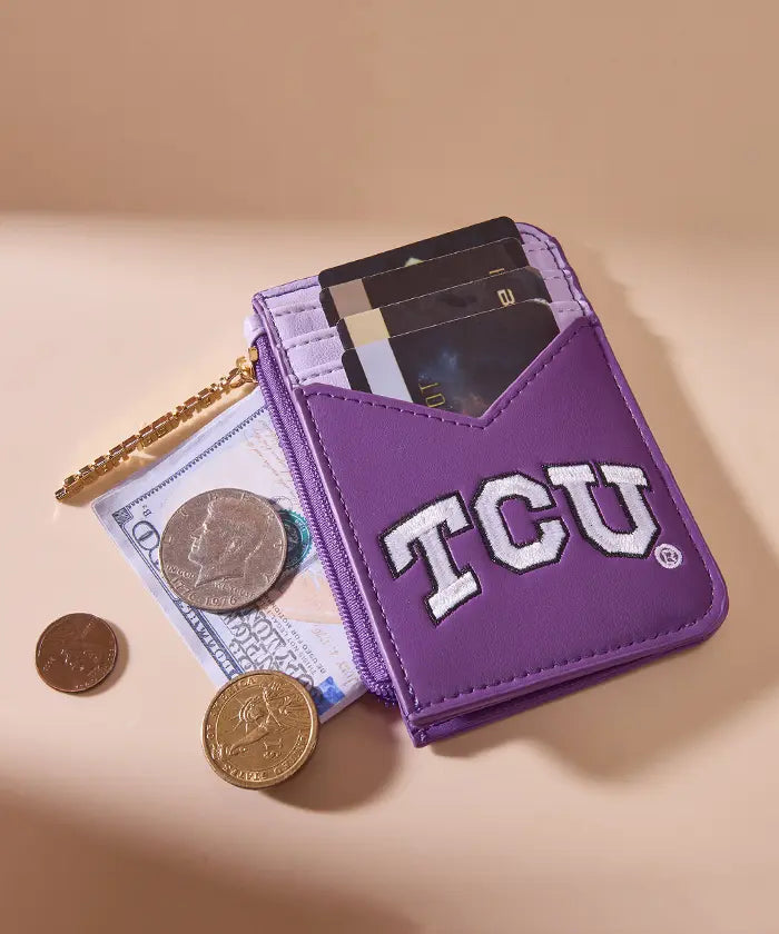 MONTANA WEST LICENSED TCU HORNED FROGS ZIP CARD CASE - PURPLE