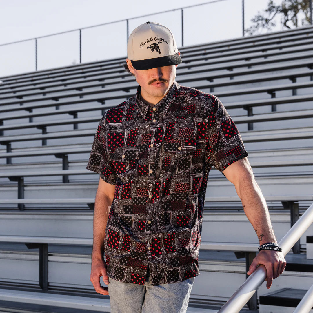 BURLEBO Performance Western Shirt - Texas Paisley - Black and Red