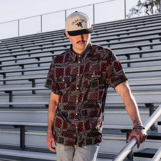 BURLEBO Performance Western Shirt - Texas Paisley - Black and Red