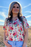 PORCELAIN PETALS V-NECK TOP