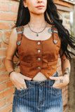BROWN SUEDE BUCKLE STRAP BUTTON DOWN VEST