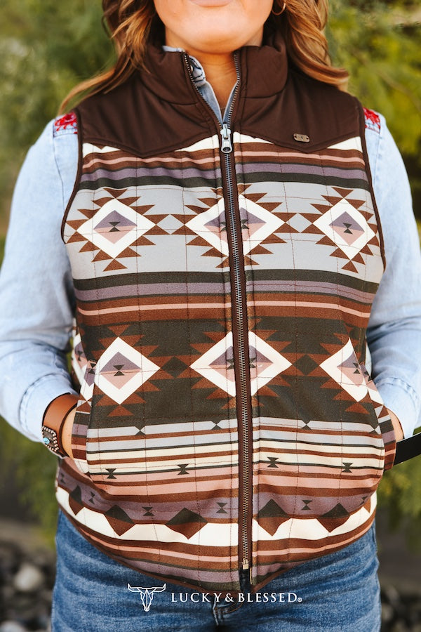 MULTI AZTEC PRINTED QUILTED REVERSIBLE WESTERN YOKE VEST