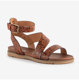 VERY G BELINDA RUST LEATHER TOOLED SANDALS