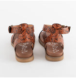 VERY G BELINDA RUST LEATHER TOOLED SANDALS