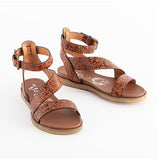 VERY G BELINDA RUST LEATHER TOOLED SANDALS