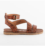 VERY G BELINDA RUST LEATHER TOOLED SANDALS