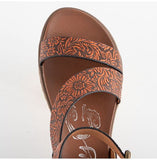 VERY G BELINDA RUST LEATHER TOOLED SANDALS