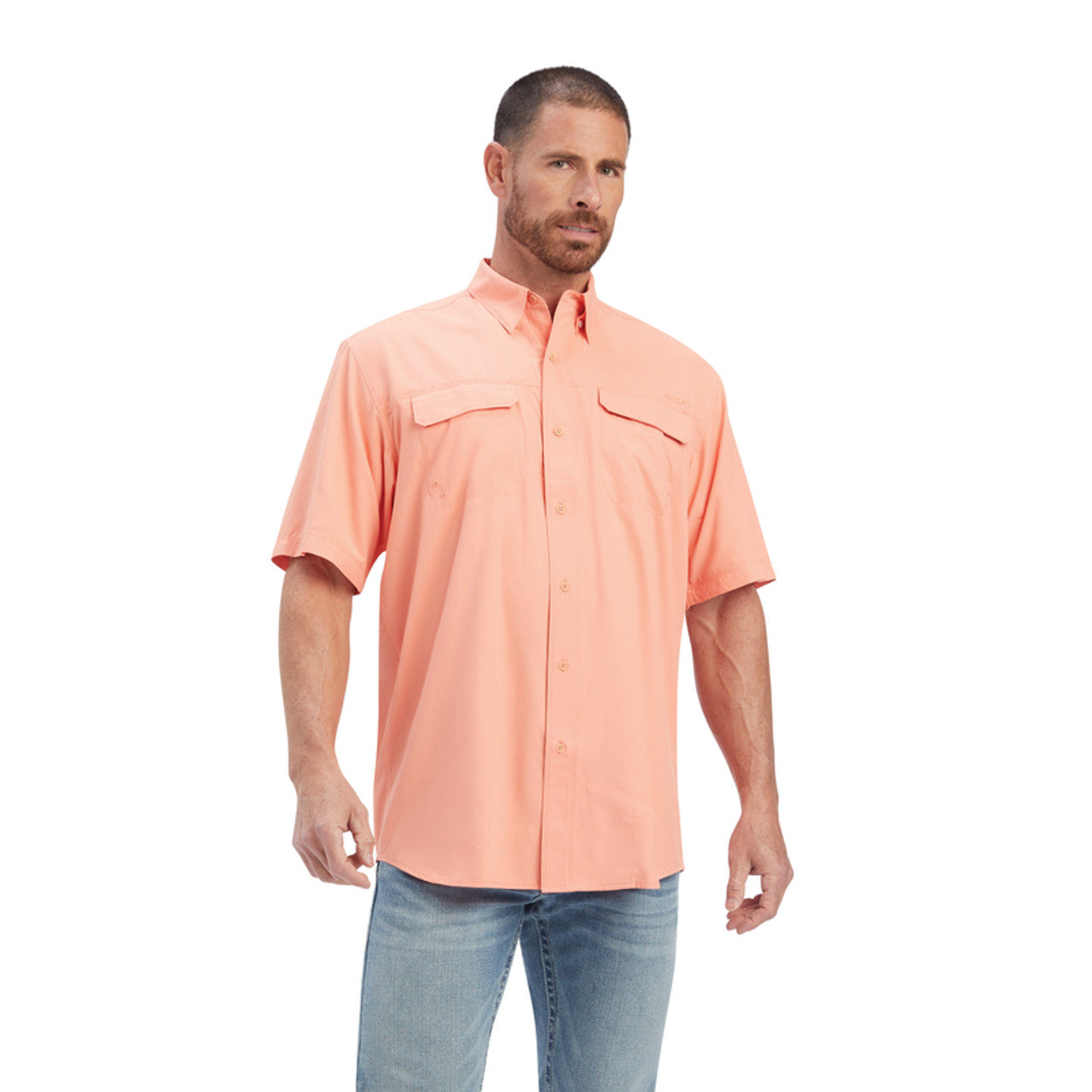 ARIAT MENS VENTTEK OUTBOUND CLASSIC SHORT SLEEVE SHIRT PEACH PINK The Chandelier Rose Boutique