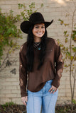 THE WAGON WHEEL LONG SLEEVE TOP - CHOCOLATE