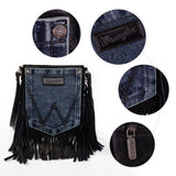 WRANGLER LEATHER FRINGE JEAN DENIM POCKET CROSSBODY - BLACK