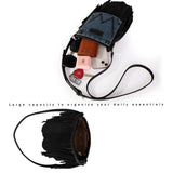 WRANGLER LEATHER FRINGE JEAN DENIM POCKET CROSSBODY - BLACK