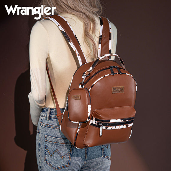 Wrangler Cow Print Backpack With Coin Pouch - Brown