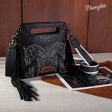 WRANGLER TOP HANDLE EMBROIDERED FRINGE MINI TOTE CROSSBODY - BLACK