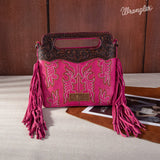 WRANGLER TOP HANDLE EMBROIDERED FRINGE MINI TOTE CROSSBODY - HOT PINK