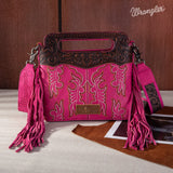 WRANGLER TOP HANDLE EMBROIDERED FRINGE MINI TOTE CROSSBODY - HOT PINK