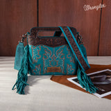 WRANGLER TOP HANDLE EMBROIDERED FRINGE MINI TOTE CROSSBODY - TURQUOISE