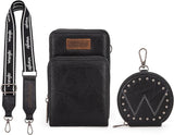 Wrangler Crossbody Cell Phone Purse 3 Zippered Compartment with Coin Pouch - Black