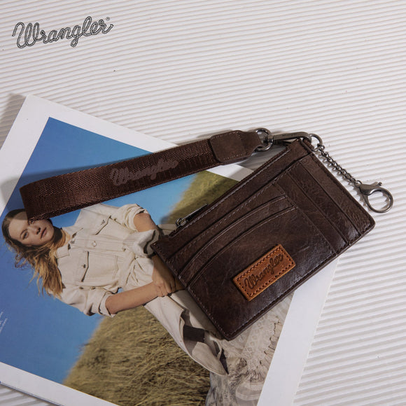 Wrangler Solid Color Key Chain Wristlet Card Wallet - Coffee