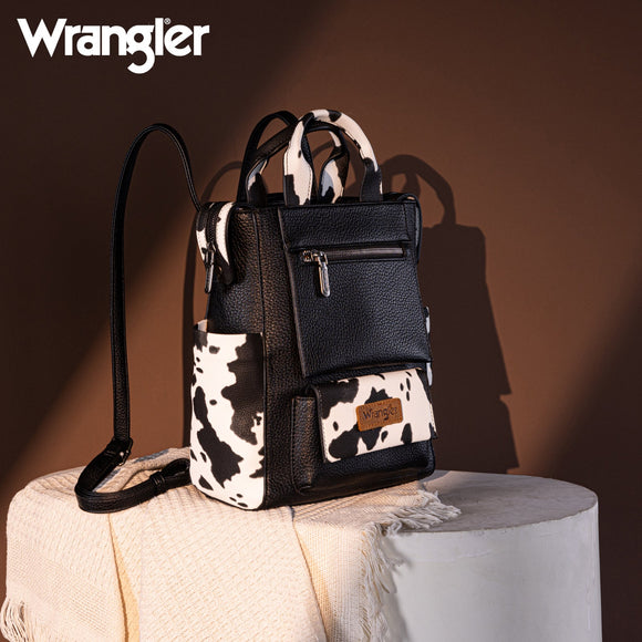 Wrangler Cow Print Tote/Shoulder Bag Convertible Backpack - Black