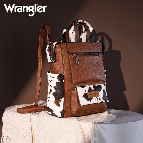 Wrangler Cow Print Tote/Shoulder Bag Convertible Backpack - Brown