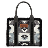 Wrangler Sherpa Southwestern Print Small Canvas Tote/Crossbody-  Black