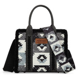 Wrangler Sherpa Southwestern Print Small Canvas Tote/Crossbody-  Black