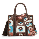 Wrangler Sherpa Southwestern Print Small Canvas Tote/Crossbody-  Coffee