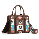 Wrangler Sherpa Southwestern Print Small Canvas Tote/Crossbody-  Coffee