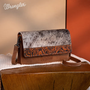 Wrangler Genuine Hair-On Cowhide Wallet/Crossbody - Brown